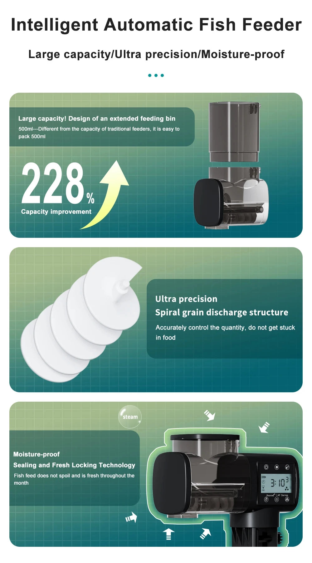 Intelligent Automatic Aquarium Fish Feeder – Digital Timer, WiFi & Remote Control