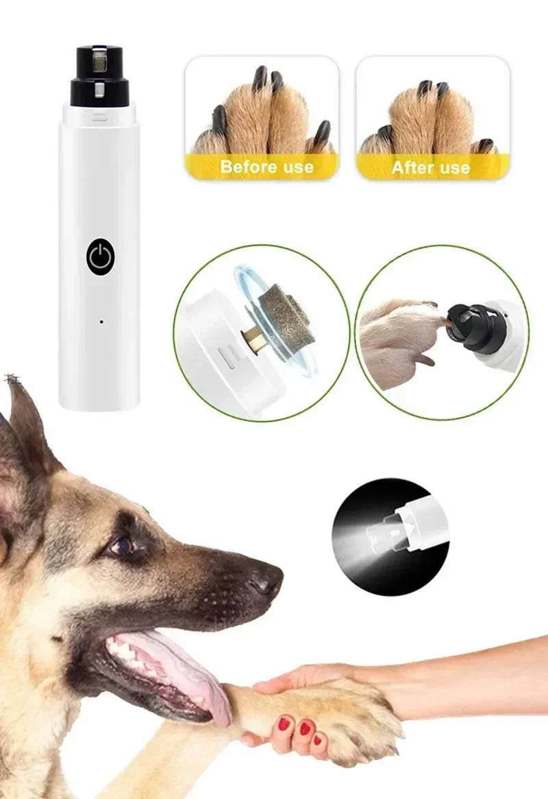 Electric Pet Nail Grinder with LED Light – USB Rechargeable, Low-Noise Dog & Cat Nail Clipper