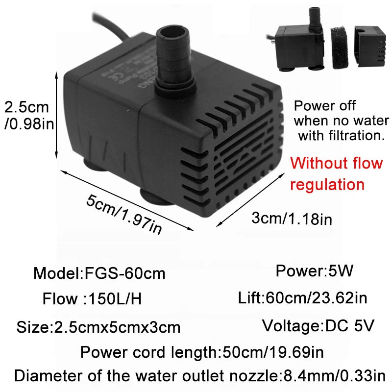 Ultra Quiet USB Aquarium Pump – Mini Fish Tank & Dog / Cat Water Fountain