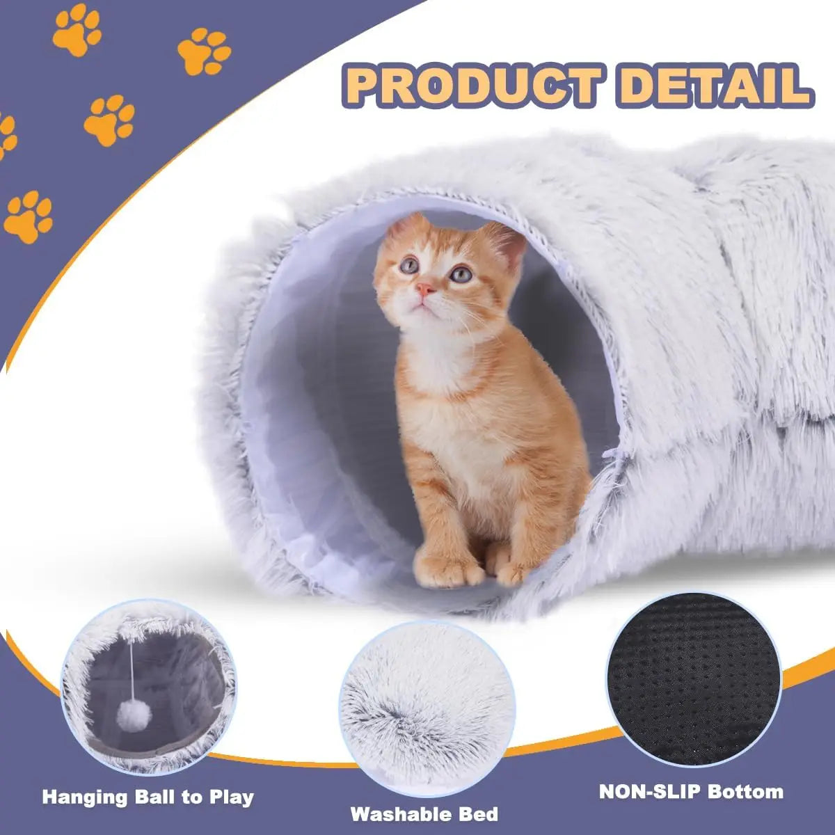 Plush Foldable Cat Tunnel Bed – Two-in-One Warm Round Hideaway Nest for Winter Comfort