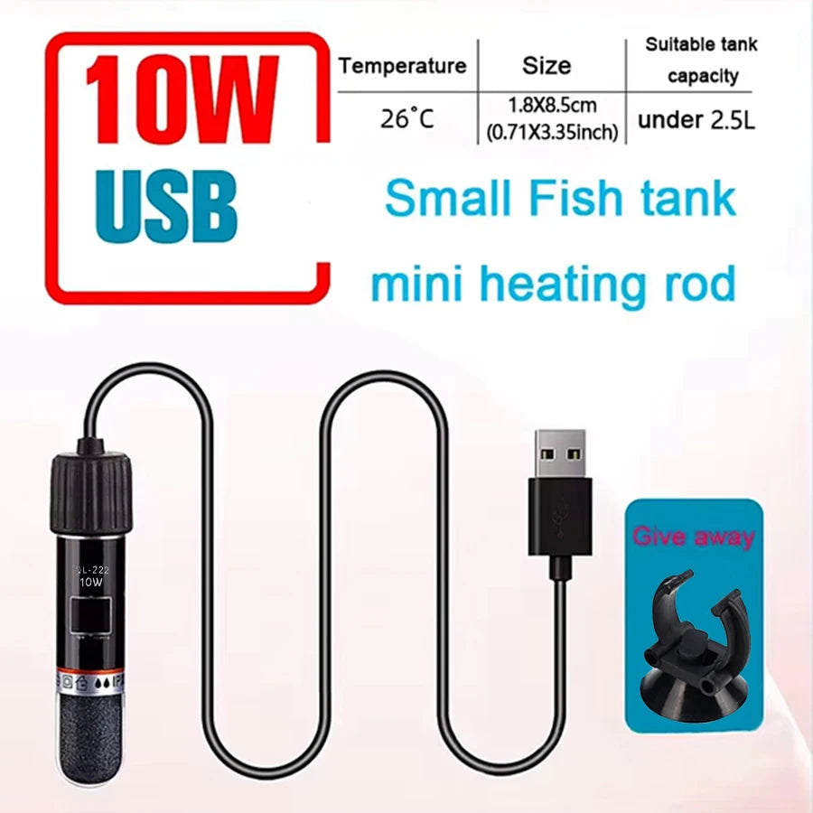USB Mini Aquarium Heater  –  Constant Temperature Submersible Thermostat Heater Rod for Small Fish Tanks