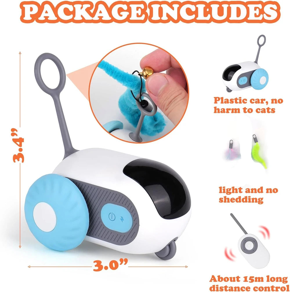 2-in-1 Smart Interactive Cat Toy Car – Automatic & Remote-Controlled Fast Moving Toy with Obstacle Avoidance