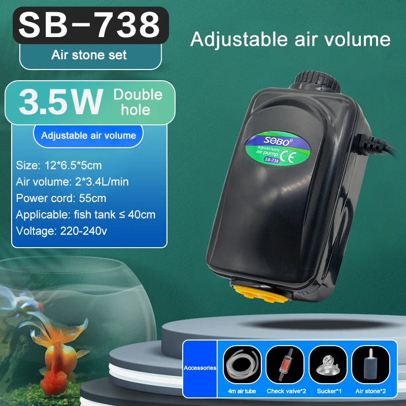 Silent Adjustable Aquarium Air Pump – High Power Water Circulator for Fish Tanks
