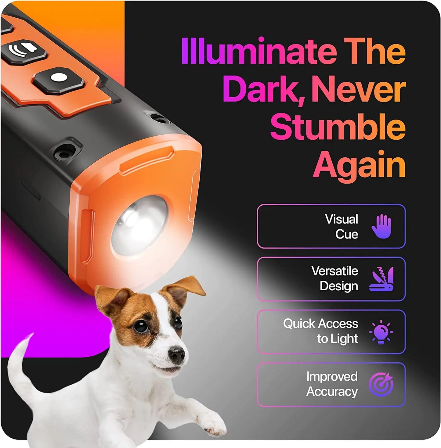 Ultrasonic Dog Bark Control Device – Rechargeable Painless Anti-Bark Training Tool with Flashlight