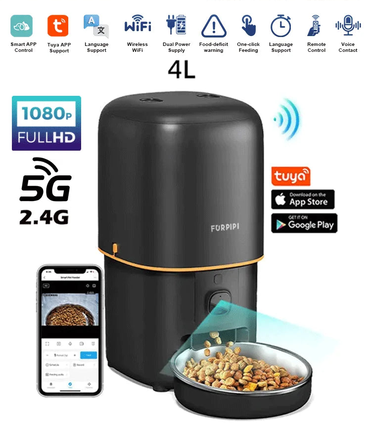 Smart App Controlled Automatic  Cat & Dog / Pet Feeder with 1080P Camera, Wi-Fi & Night Vision
