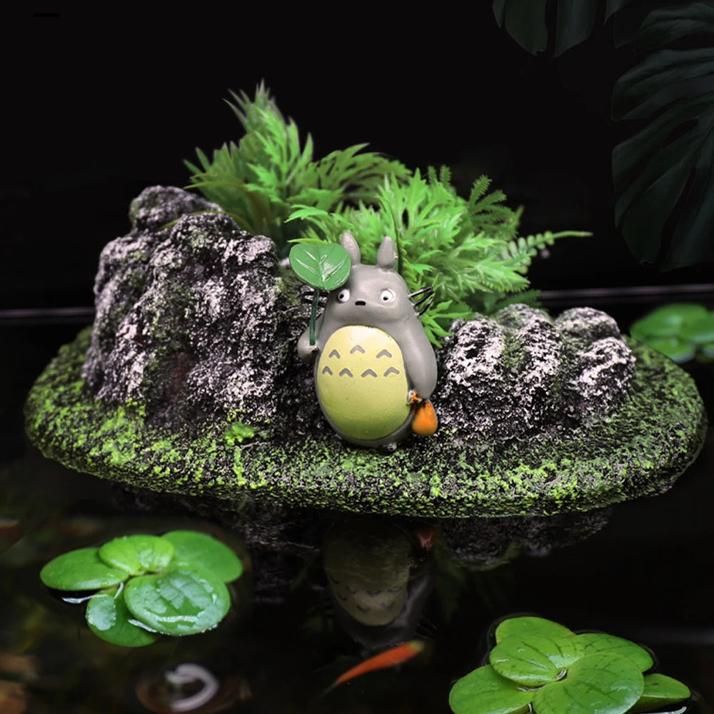 Suspended Floating Island Aquarium Ornament – Creative Rock Decoration with Plants