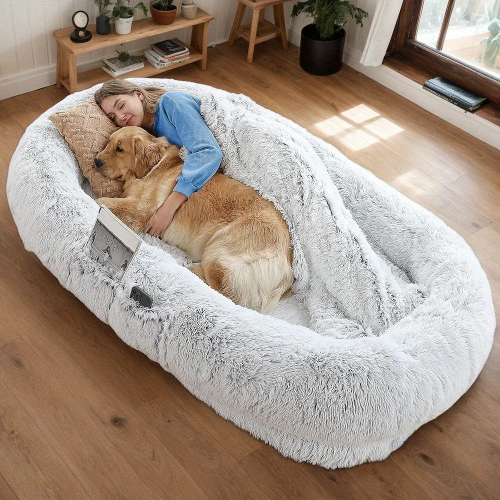Human Dog Bed for Adults & Pets – Washable Faux Fur Orthopedic Giant Bed