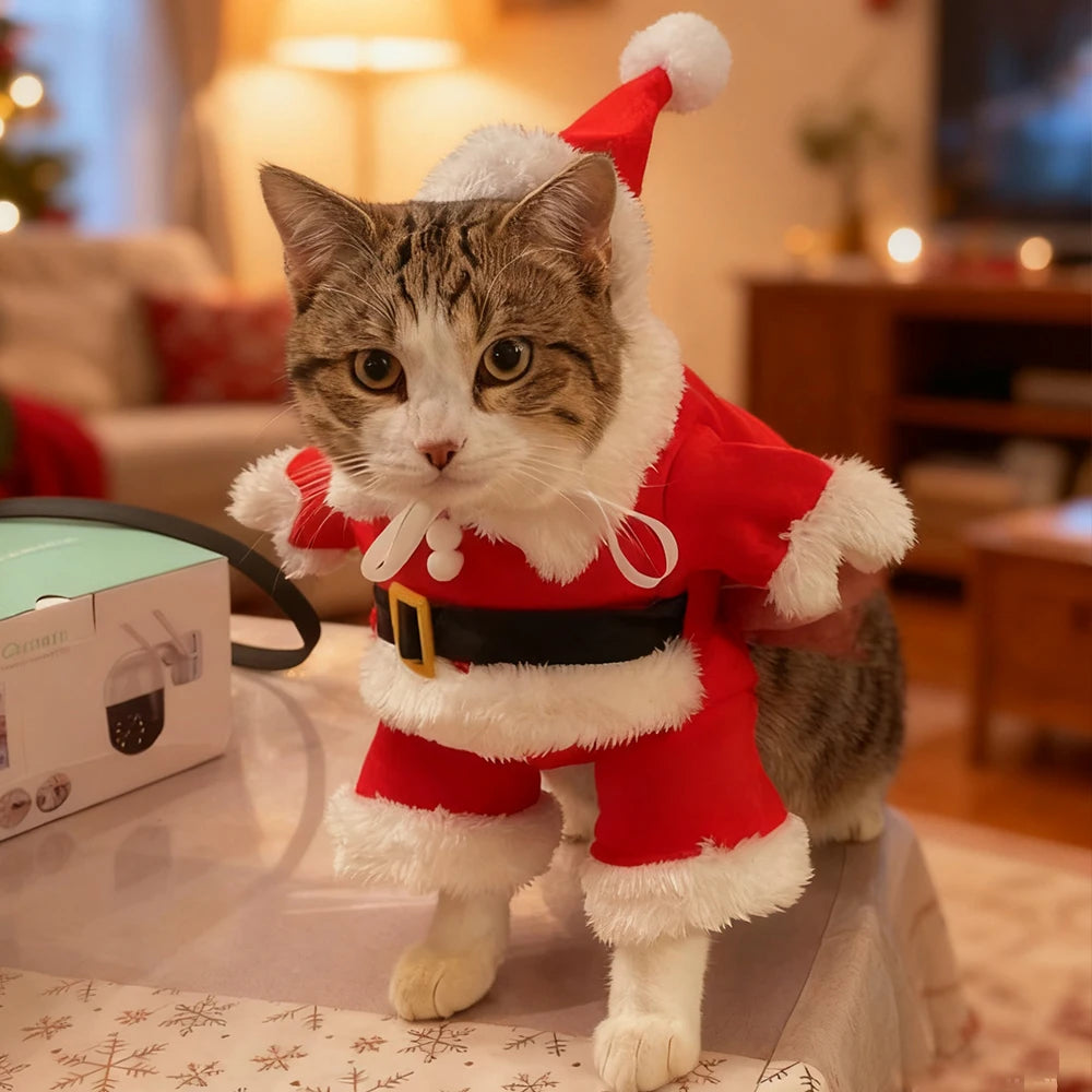 Christmas Pet Costume – Cute Cat & Dog Santa Outfit