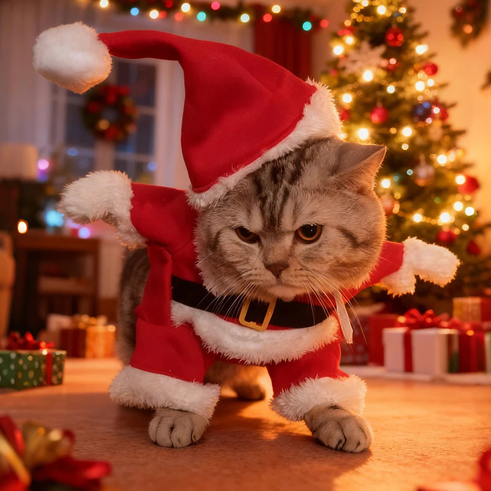 Christmas Pet Costume – Cute Cat & Dog Santa Outfit