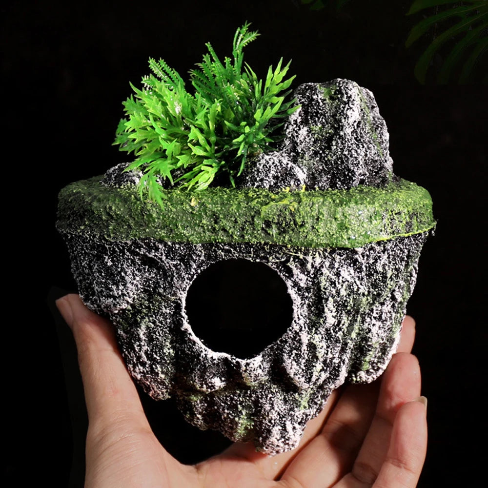 Suspended Floating Island Aquarium Ornament – Creative Rock Decoration with Plants