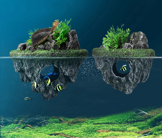 Suspended Floating Island Aquarium Ornament – Creative Rock Decoration with Plants