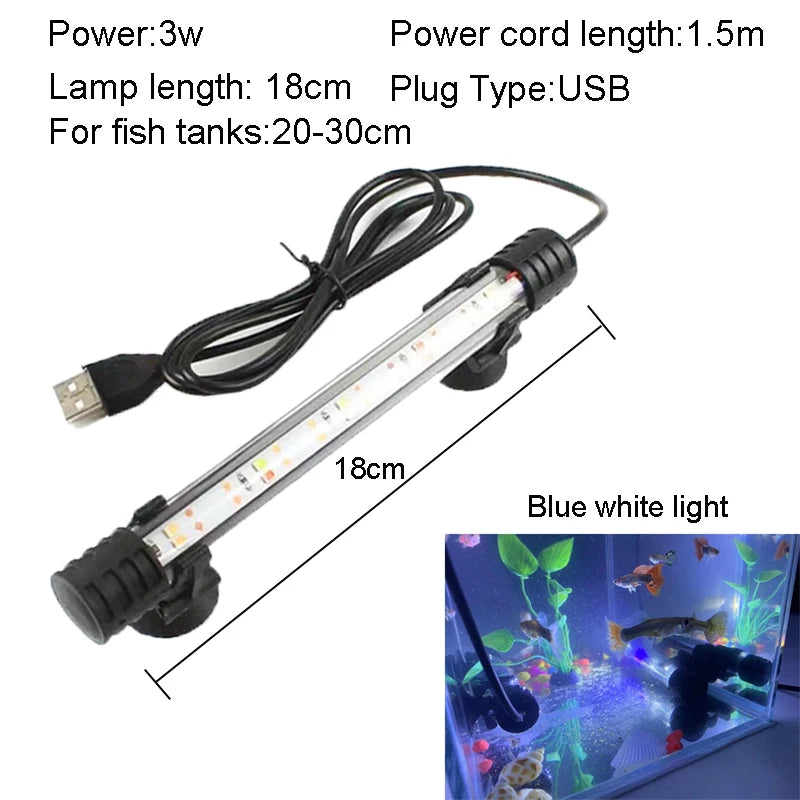 USB Aquarium LED Light – Waterproof Submersible Fish Tank & Plant Grow Lamp
