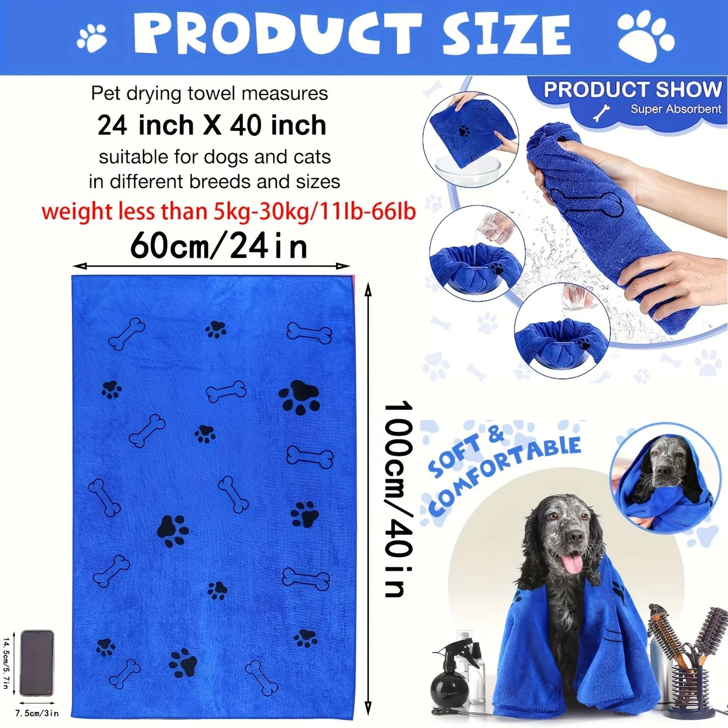 Quick-Drying Microfiber Pet Towel – Ultra-Absorbent Pet Bath Drying Cloth