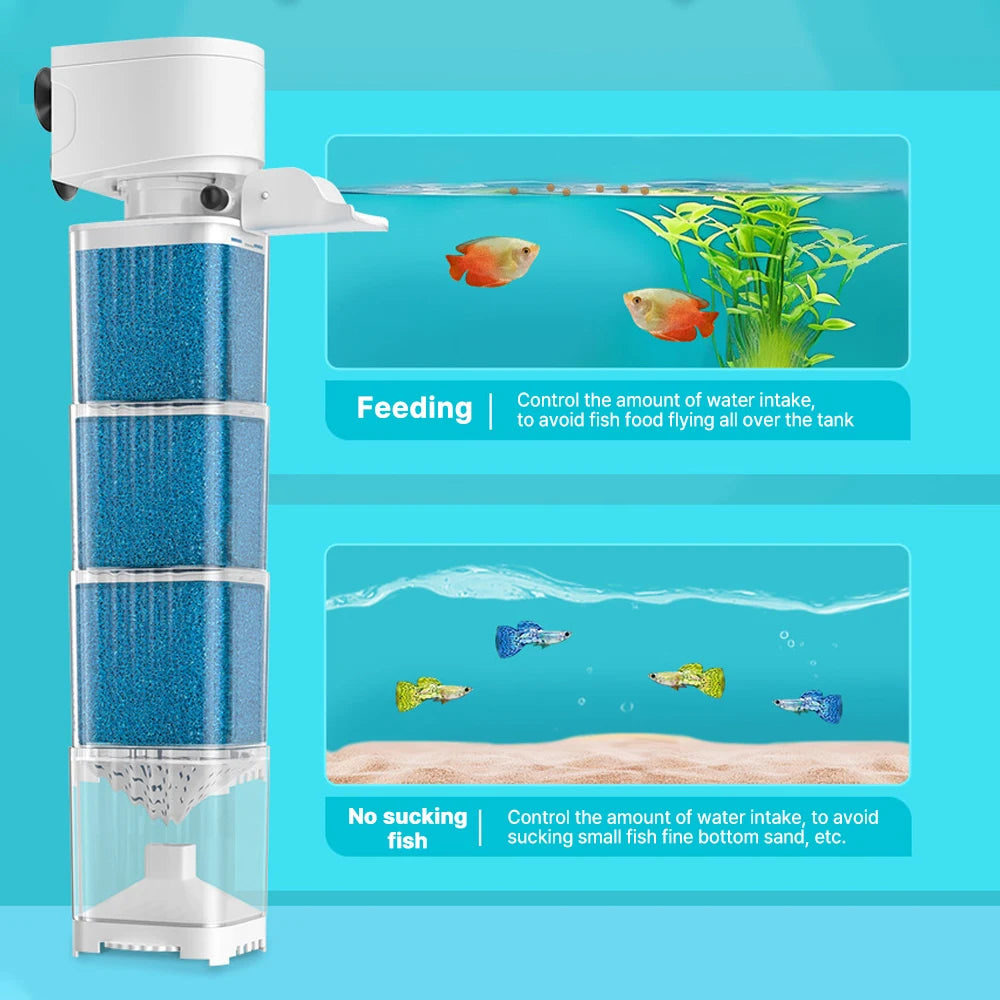 6-in-1 Submersible Aquarium Filter – Silent Water Pump, Aerator & Waste Suction