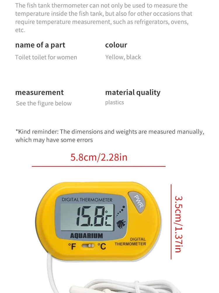 Digital Aquarium Thermometer with Probe – LCD Fish Tank Water Temperature Monitor