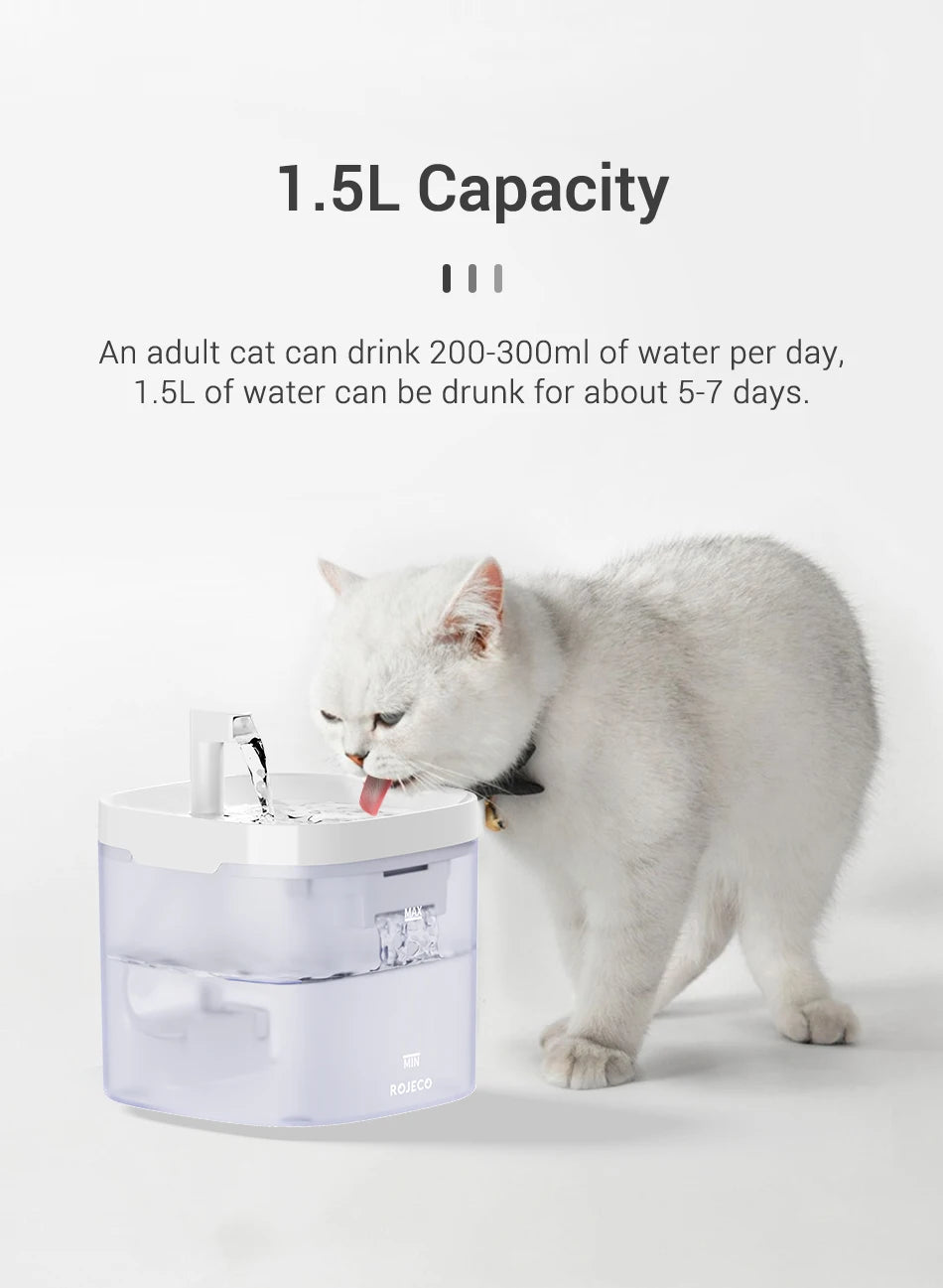 Smart Pet Water Fountain – Ultra Quiet 1.5L Drinking Dispenser with Double Filtration