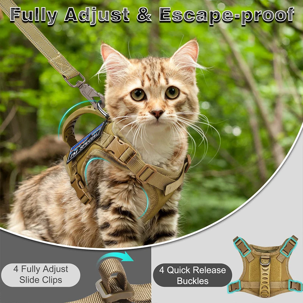 Tactical Escape-Proof Cat & Dog Harness – Adjustable Soft Mesh Vest with Control Handle