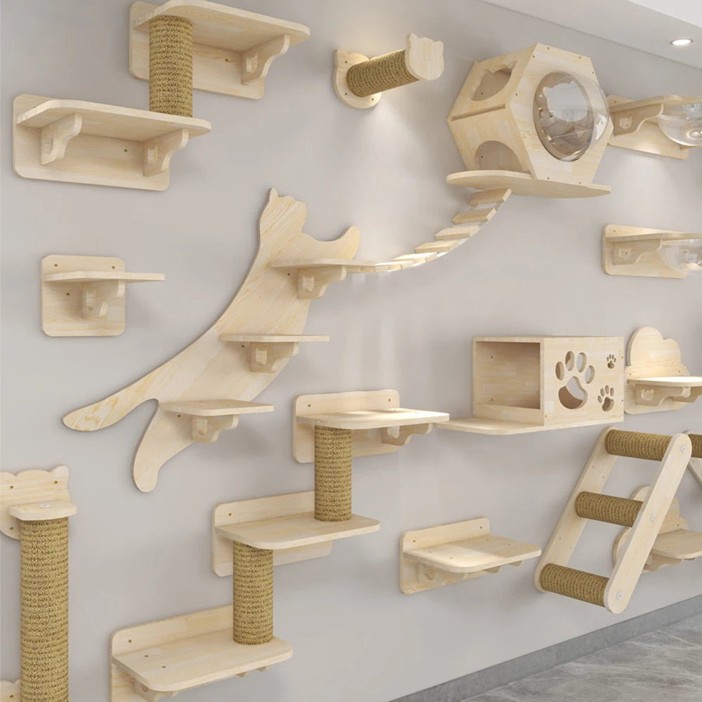 Cat Wall Furniture | Cat Tree with Shelves, Hammock, Rope Ladder & Scratching Post