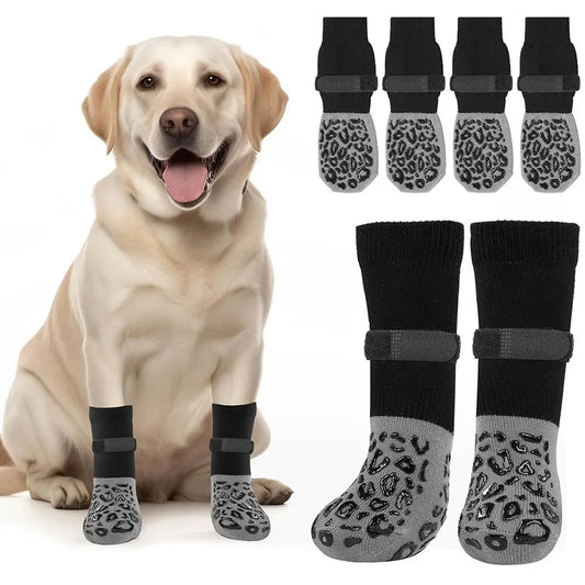 4-Pack Anti-Slip Dog Socks with Velcro Straps – Paw Protection & Hardwood Grip
