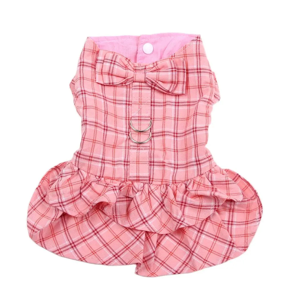 New Dog Cat Dress Shirt Plaid&Bow with Matching Dog Leash Pet Puppy Skirt