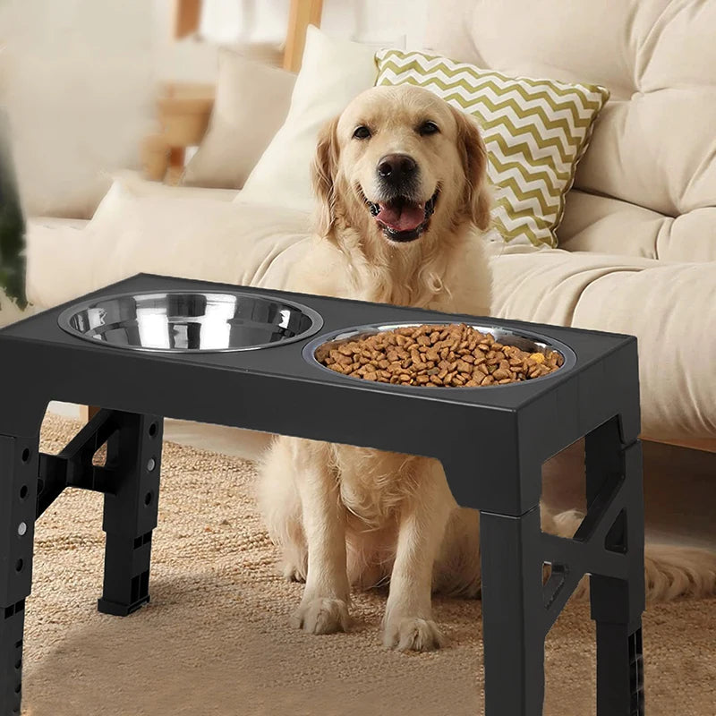 Adjustable Elevated Dog Feeder with Double Stainless Steel Bowls or Slow Feeder Bowl