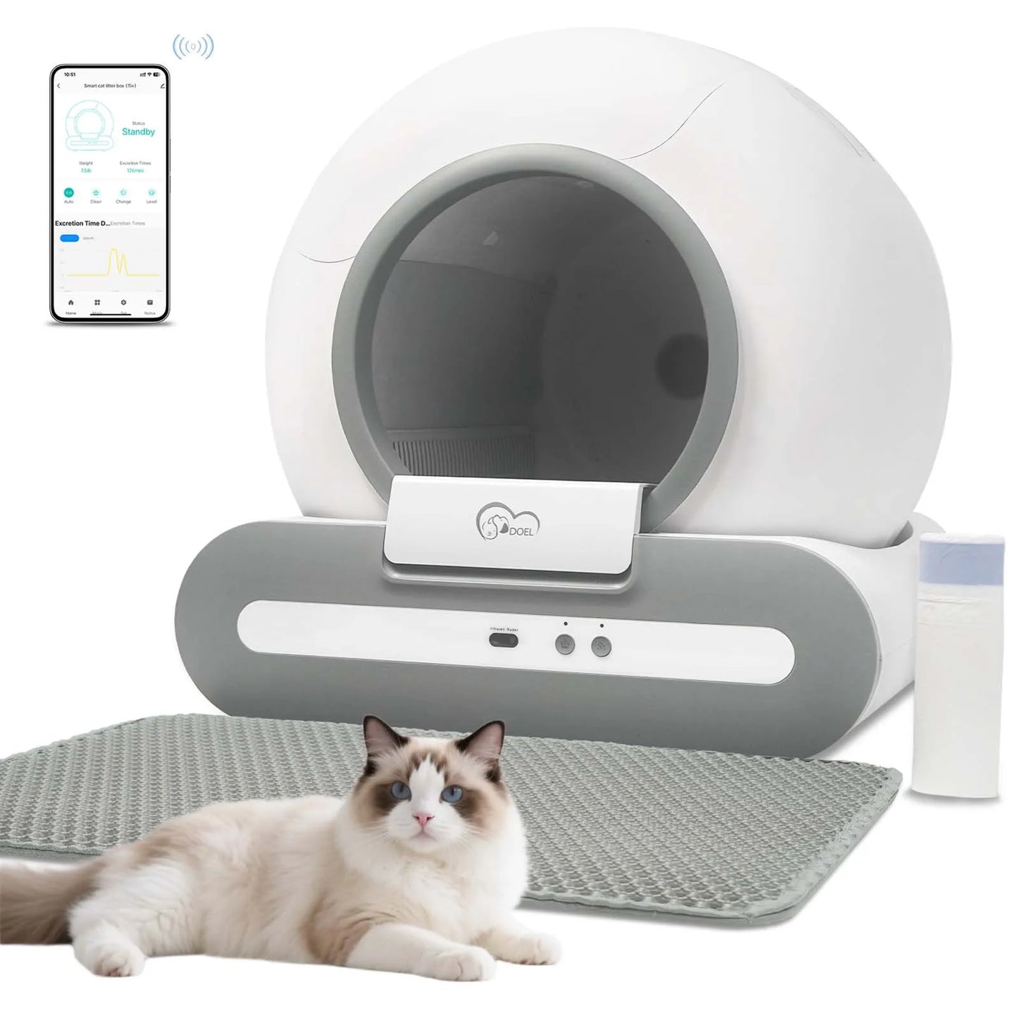 65L Self-Cleaning Smart Cat Litter Box with App Control