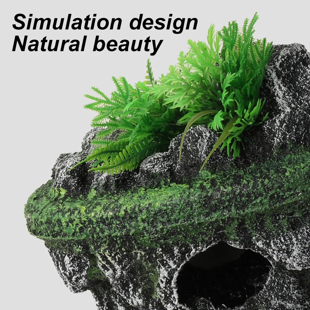 Suspended Floating Island Aquarium Ornament – Creative Rock Decoration with Plants