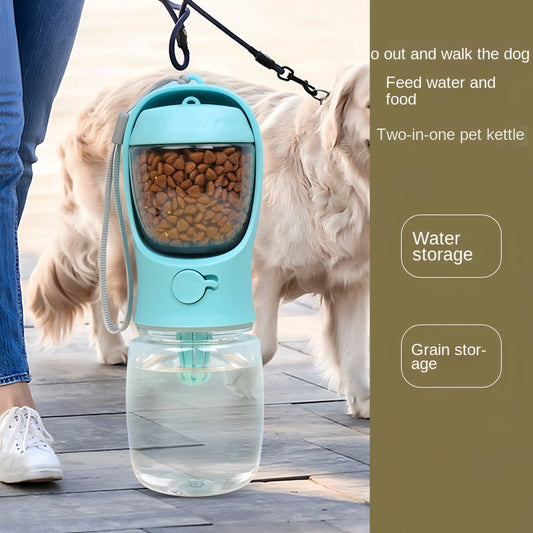 Portable Dog & Cat Water Bottle with Food Storage – Travel Pet Drinking Kettle