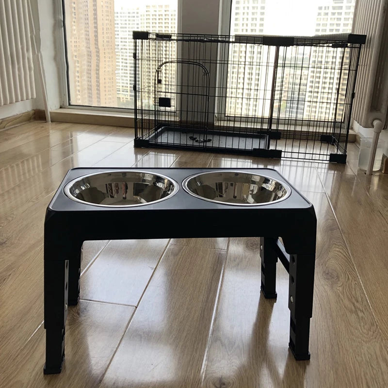 Adjustable Elevated Dog Feeder with Double Stainless Steel Bowls or Slow Feeder Bowl