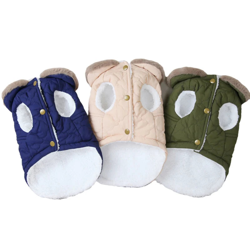 Winter Fleece Dog Jacket with Furry Collar – Warm, Windproof & Snowproof Cotton Coat for Small and Medium Dogs