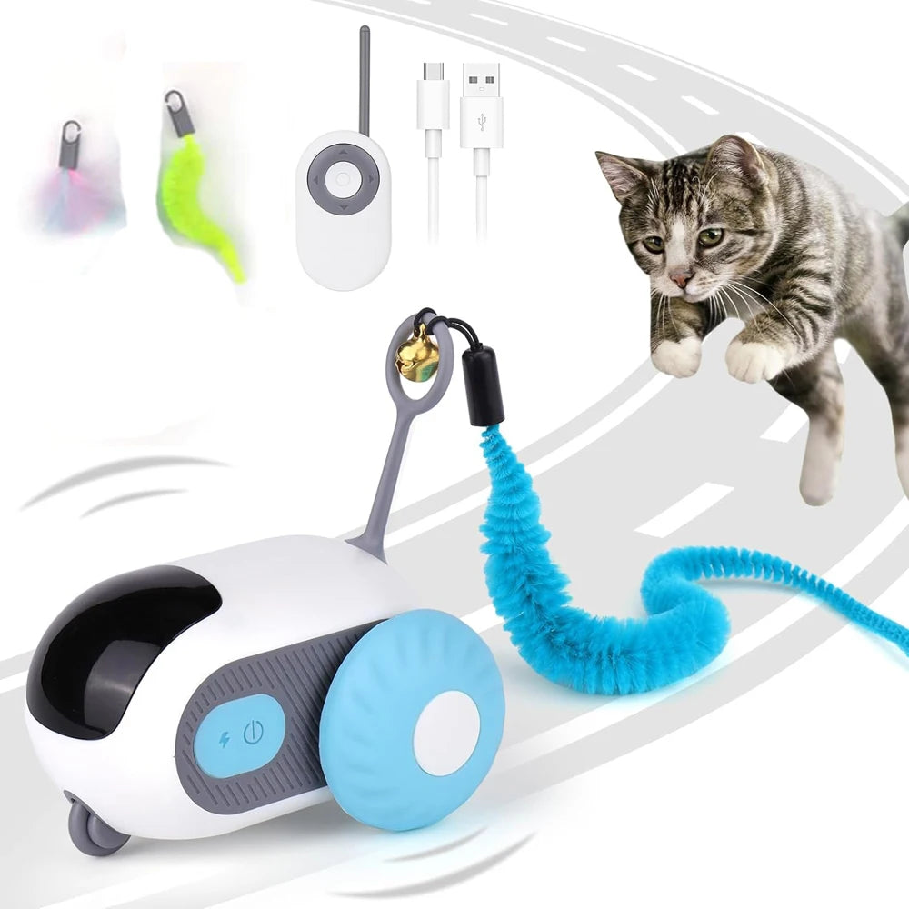 2-in-1 Smart Interactive Cat Toy Car – Automatic & Remote-Controlled Fast Moving Toy with Obstacle Avoidance