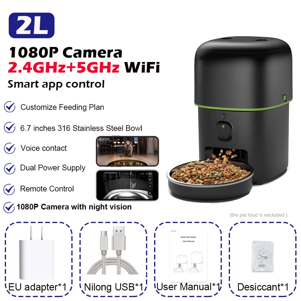 Smart App Controlled Automatic  Cat & Dog / Pet Feeder with 1080P Camera, Wi-Fi & Night Vision