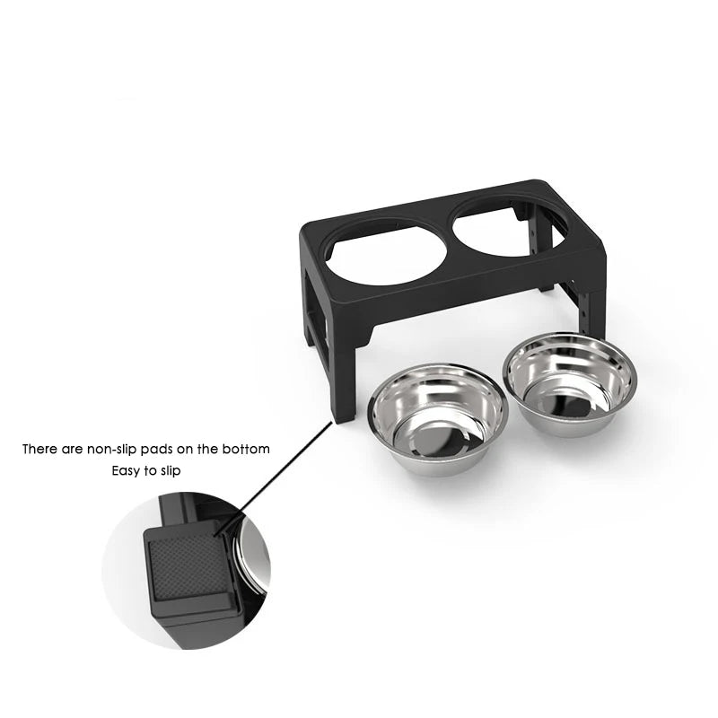 Adjustable Elevated Dog Feeder with Double Stainless Steel Bowls or Slow Feeder Bowl