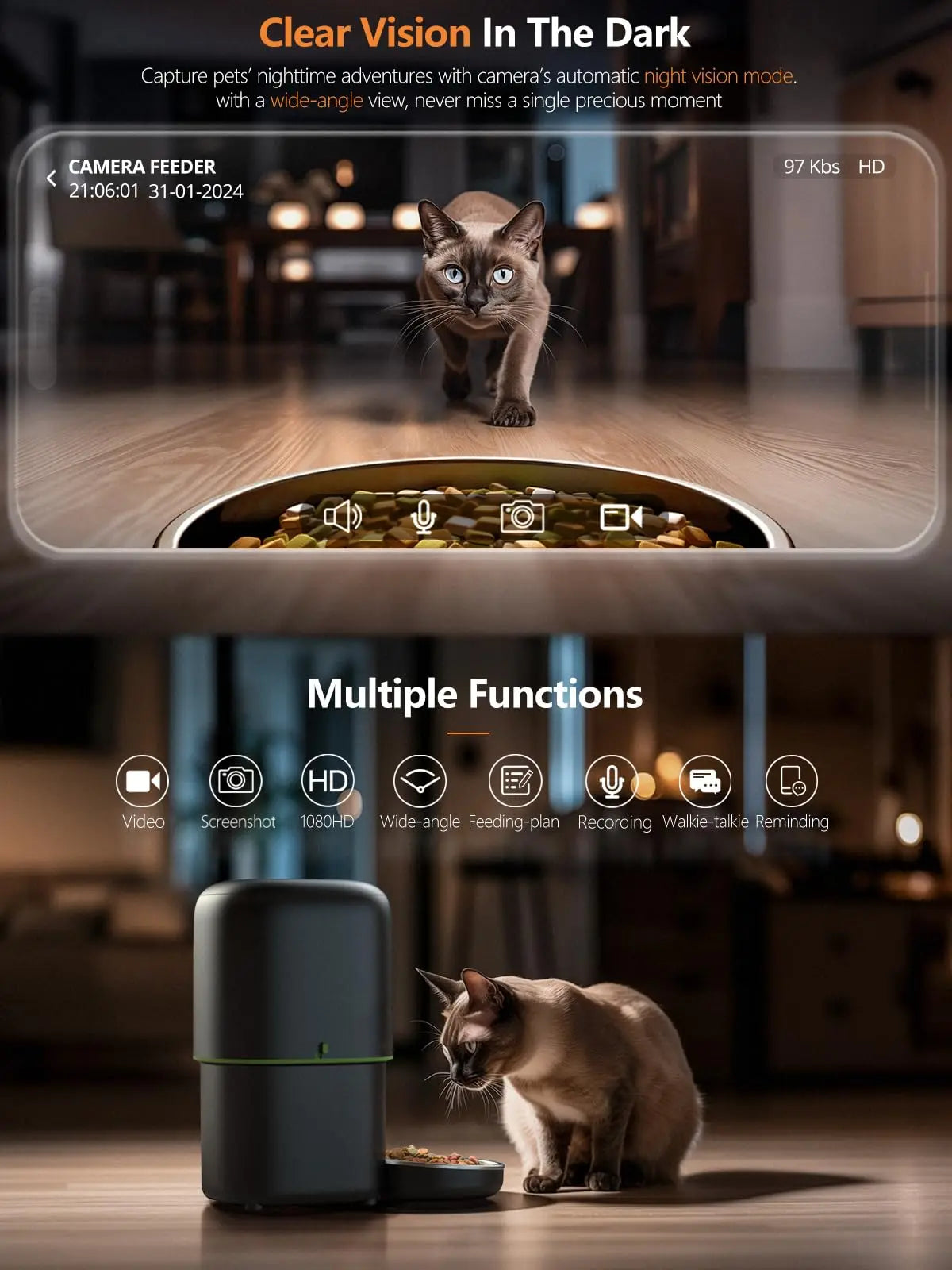 Smart App Controlled Automatic  Cat & Dog / Pet Feeder with 1080P Camera, Wi-Fi & Night Vision